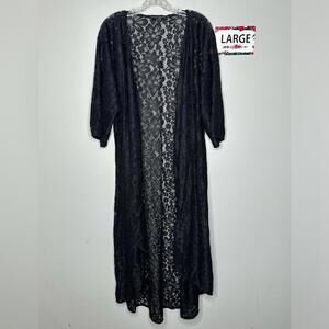 L&B Large black lace long duster 3/4 sleeve floral